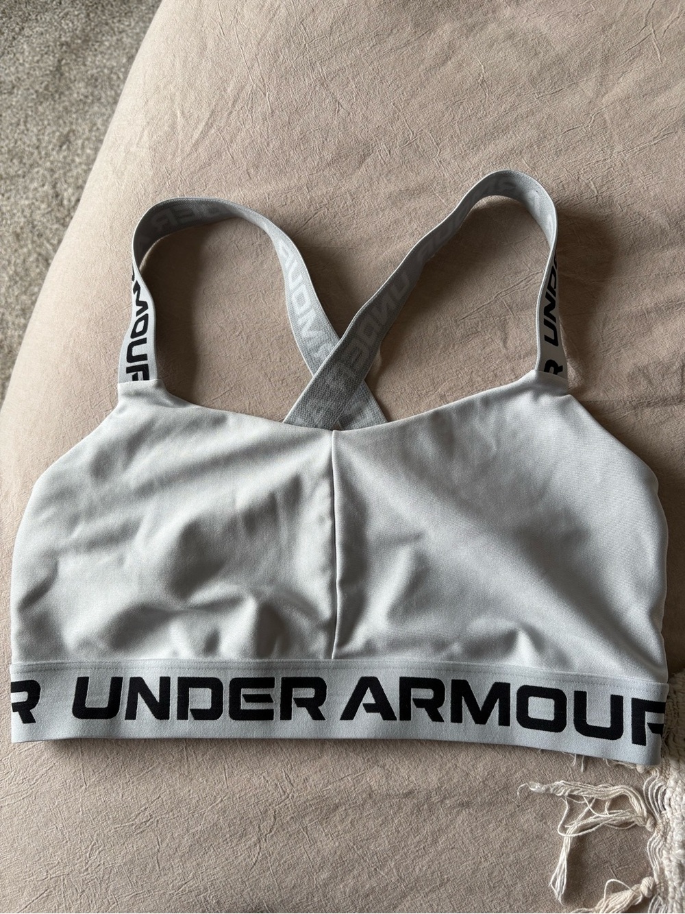 Under Armour White Cross-Strap Logo Sports Bra Sz L